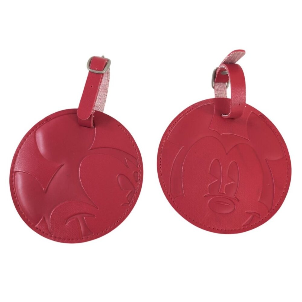 Disney Mickey Mouse Luggage Tag Set of 2 Red Circle Vegan Leather Vacation